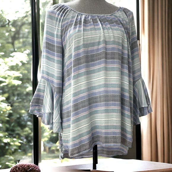 CUPIO Ruffled Bell Sleeves Hi-Low Blue
Top size L - Picture 1 of 10